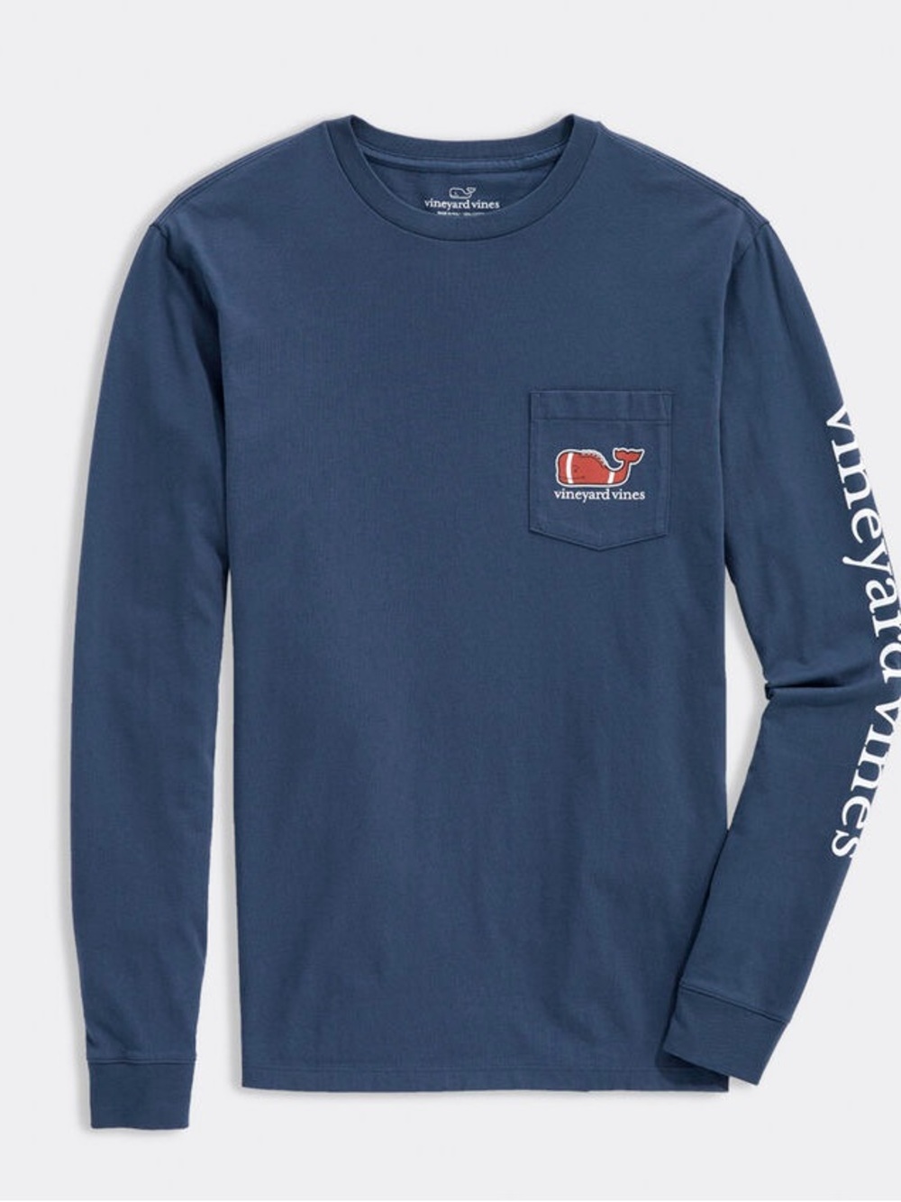 Vineyard Vines Long Sleeve Pocket Tee Navy Blue Football Whale Logo  Size L
